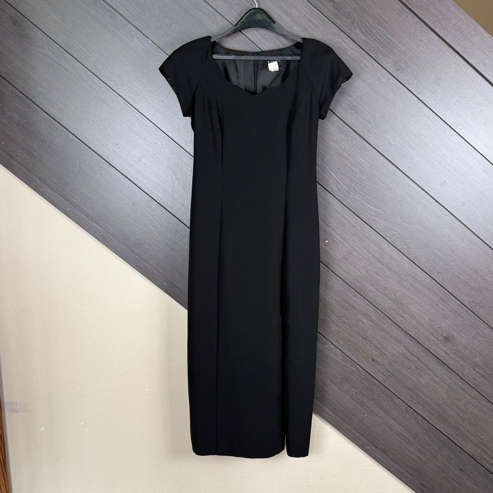 Vintage Virgo Petite Women's Size 4 Black Maxi Dress Union Made USA Side Slit